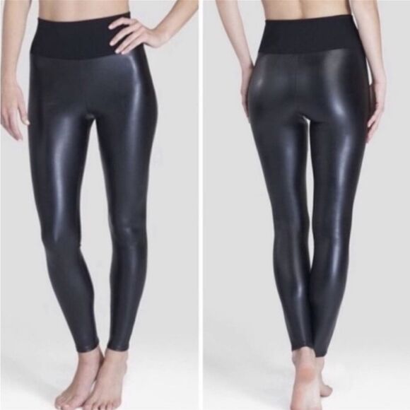 Assets by Spanx Black Faux Leather High Rise Leggings - Picture 2 of 11
